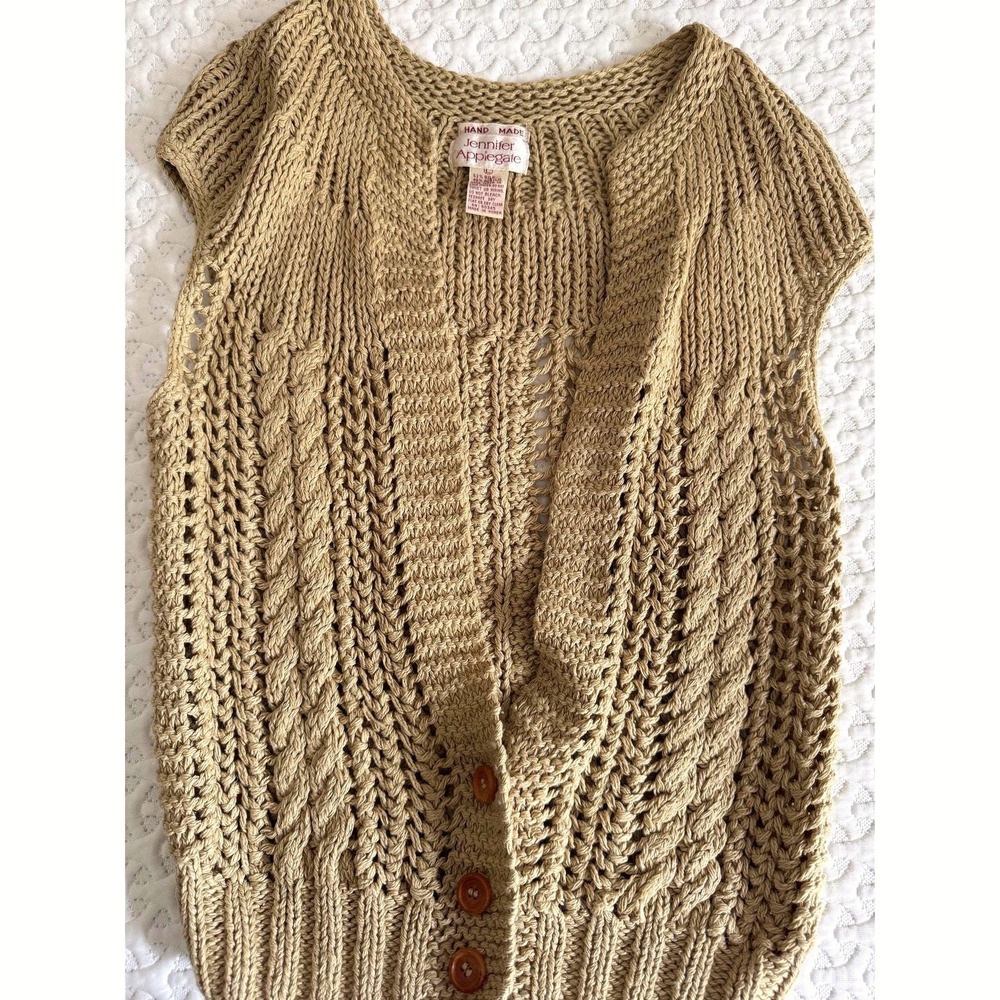 Vintage 80's Silk‎ Blend Open Knit Sleeveless Grandmacore Cardigan Size Large